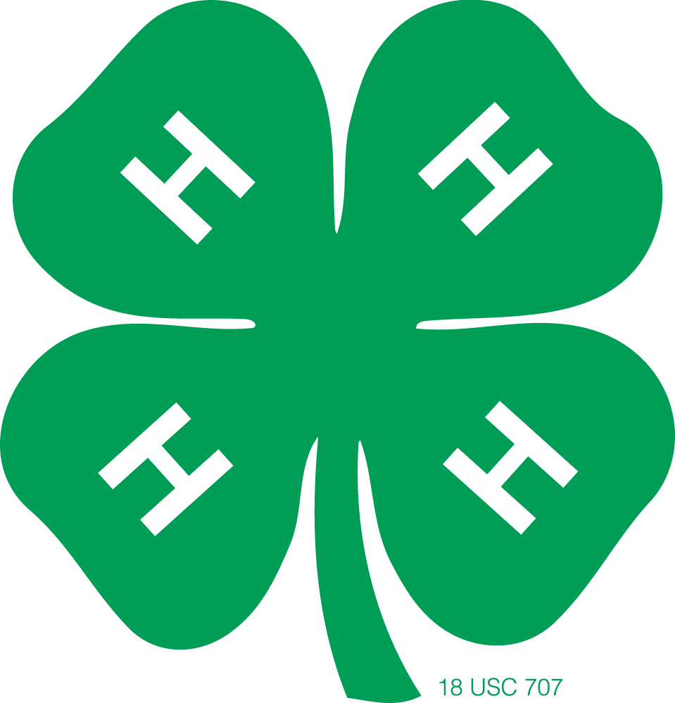 green 4-leaf clover with a white "H" on each leaf. A symbol for the 4-H program