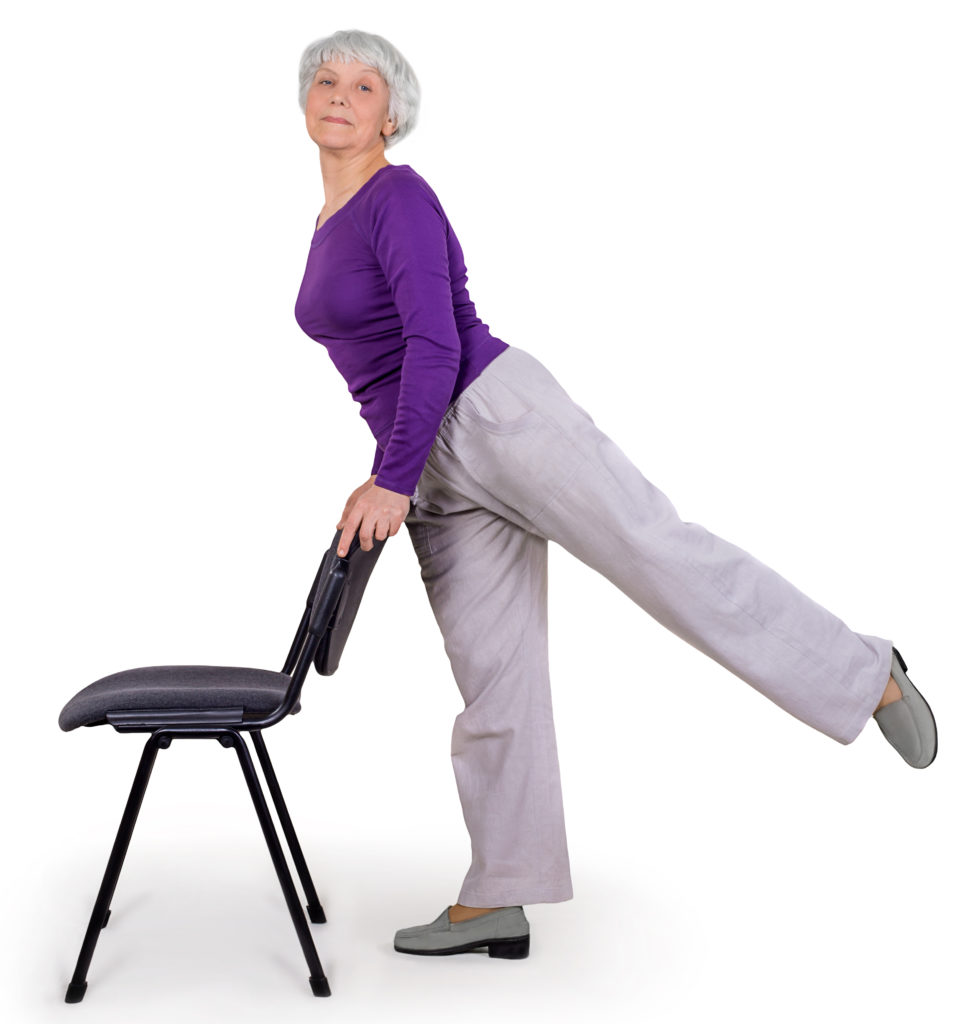 Decorative Image: Senior woman doing chair yoga activities