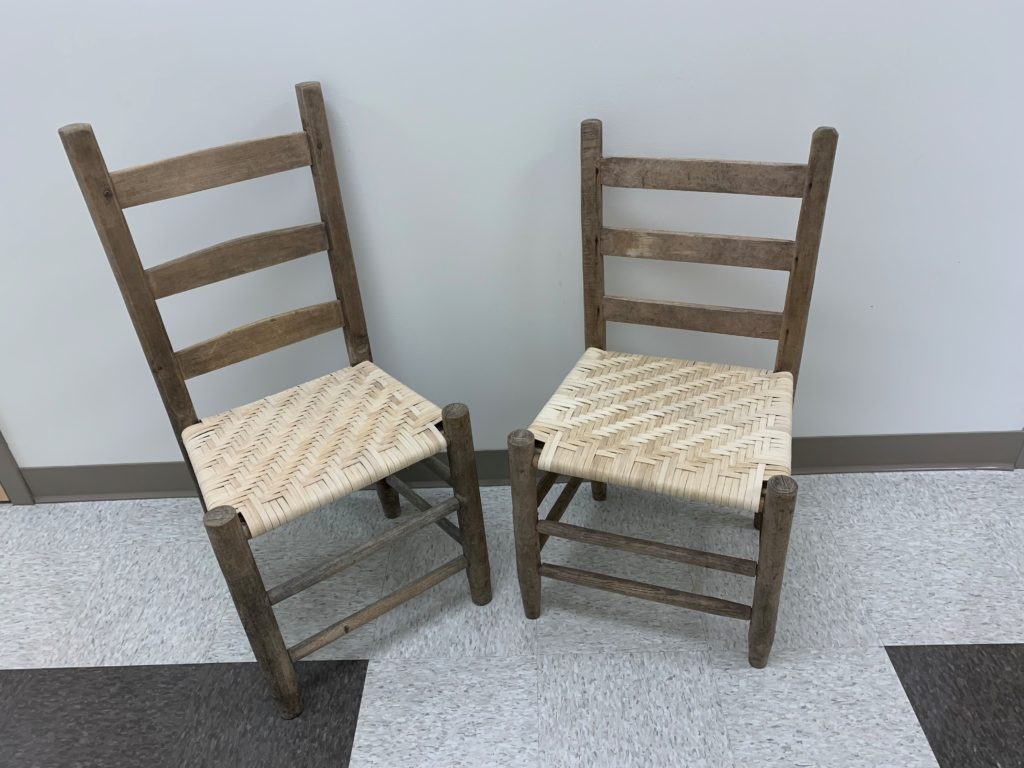Two handmade, hand woven chairs