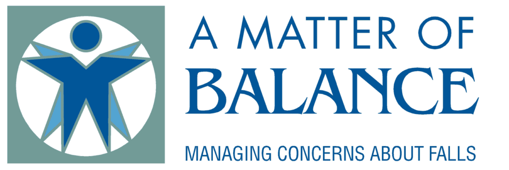 Image with a logo that says a matter of Balance managing concerns about falls.